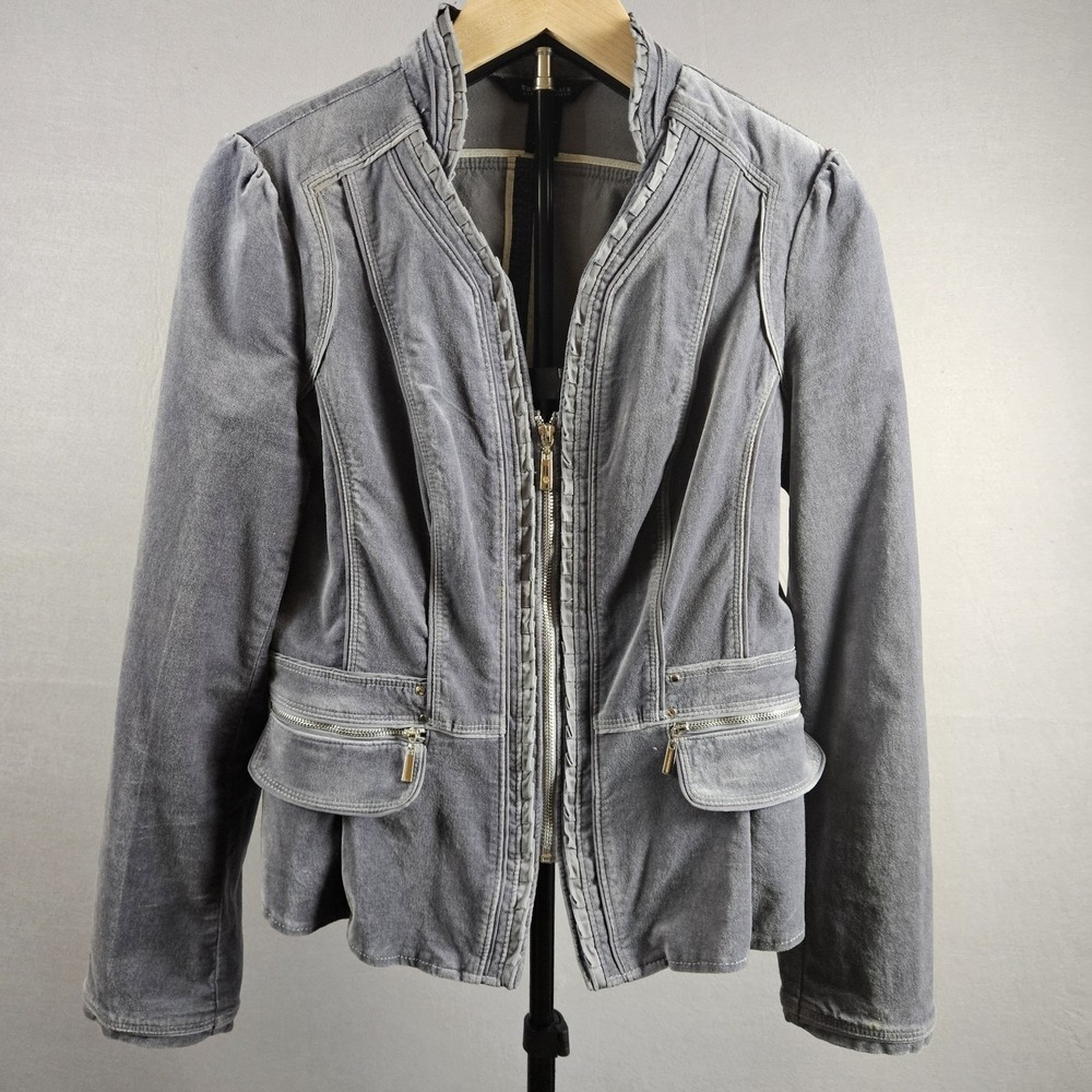 White House Black Market Womens Pleated Velvet Jacket Heather Gray Size 10